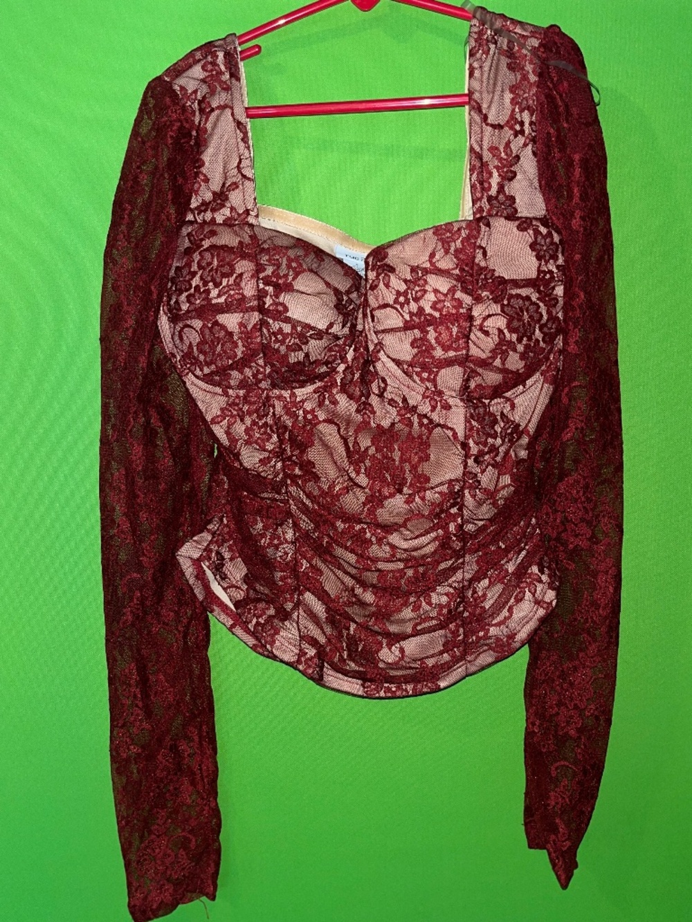 Cute Dark Red Lace Blouse